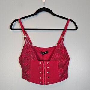 NWT Outcast Xyla Top Wine Corset Bustier Lace Grommet Ring Detail Size L